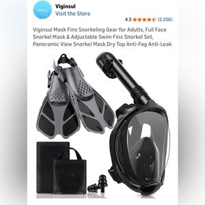 Viginsul Snorkeling Set With Mask and Fins Adult Panoramic View Anti Leak